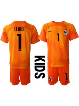 Frankrike Hugo Lloris #1 Målvakt Replika Hemmakläder Barn VM 2022 Kortärmad (+ byxor)